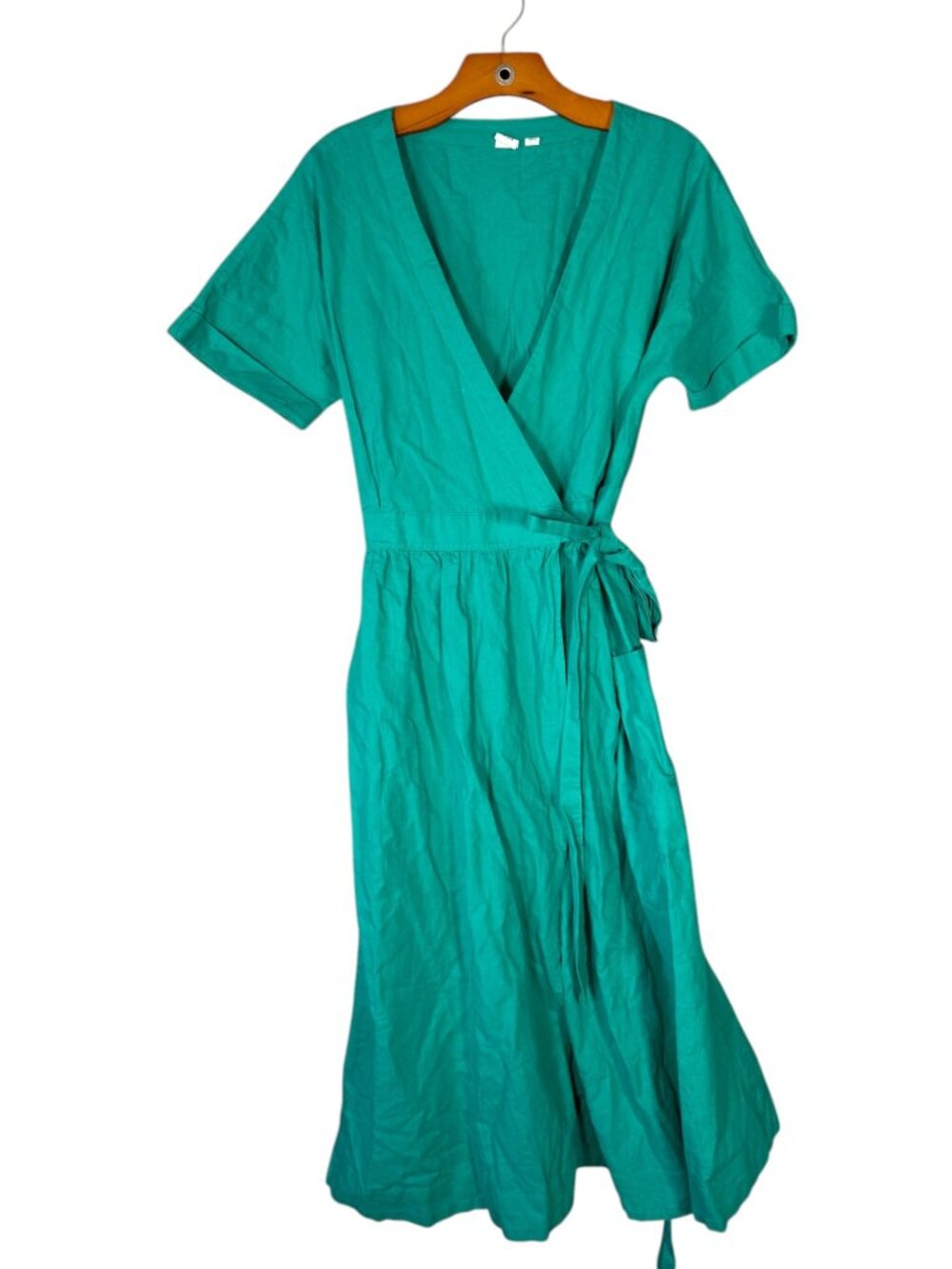 GAP Linen Cotton Green Short Sleeve Wrap Midi Dress  8